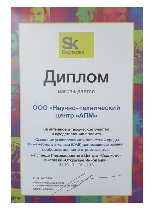 Диплом Сколково 2013